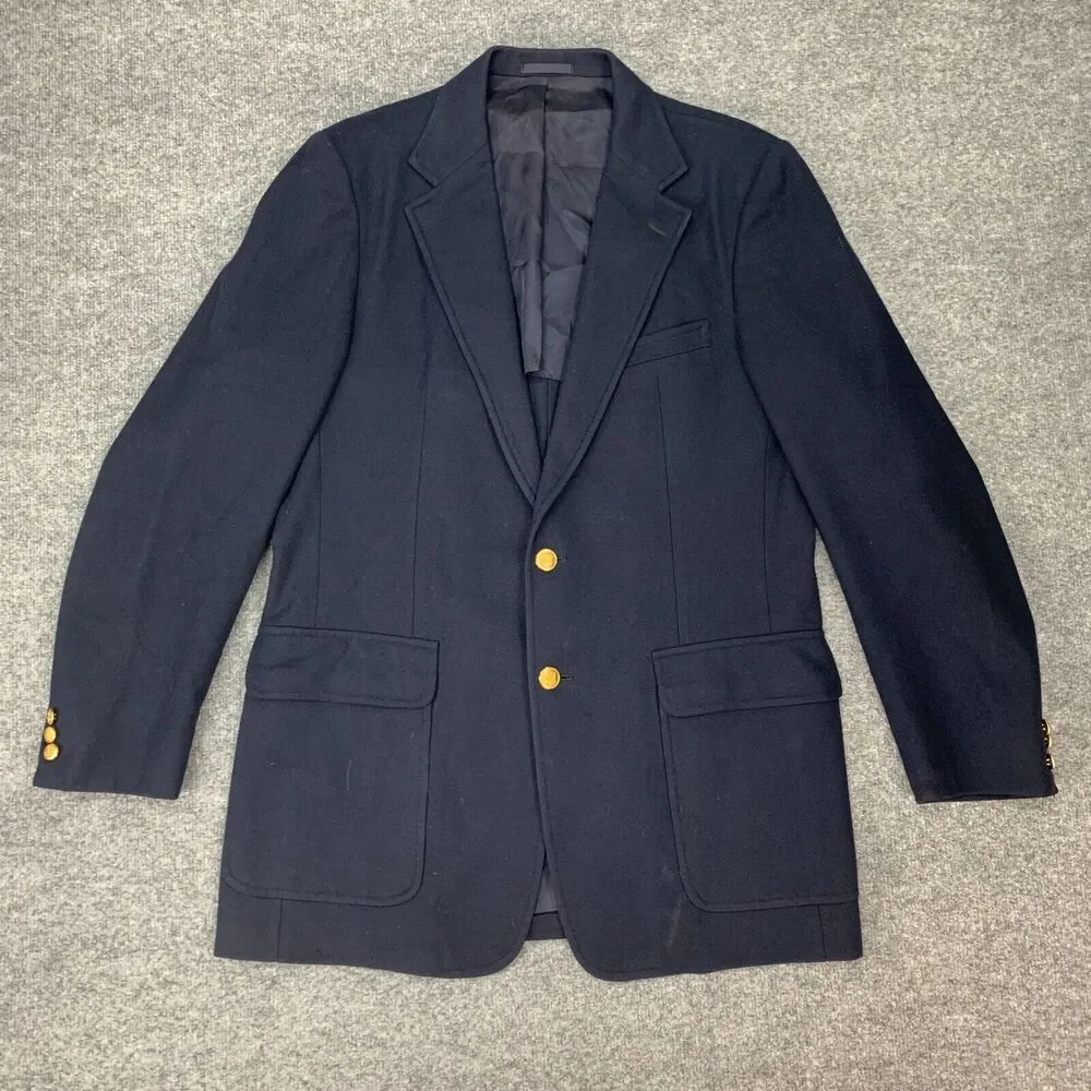 Vintage James Davis Blazer Men 42 Navy Blue Wool 2 Button Notch Lapel Sport Coat